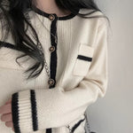 Classic Round Neck Cardigan with Contrasting Trims