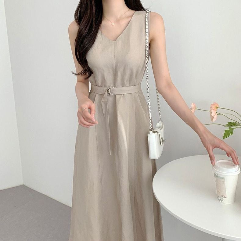 V-Neck Sleeveless Belted Dress