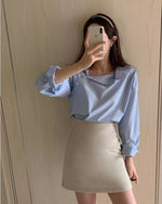 Designer Long Sleeve Asymmetrical Side Button-Up Shirt