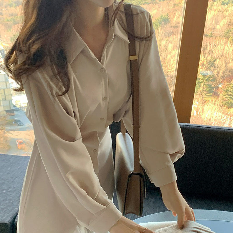 Korean Style Elegant Button Up Shirt Dress MyDearCloset Korean Style Elegant Button Up Shirt Dress MyDearCloset