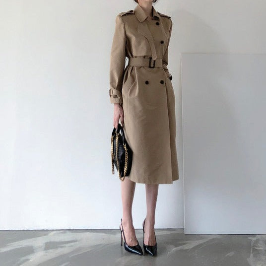 Long Double-Breasted Trench Coat