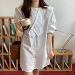 Designer Button-Up Shirt Dress with Oversized Cross-Over Collar