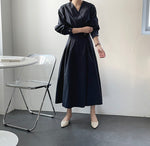 Minimalist Faux Wrap V-Neck Cotton Midi Dress