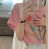 Pink Tulip Print Cotton T-Shirt