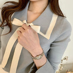 Knit Top with Double Layered Pointed Collar and Tie