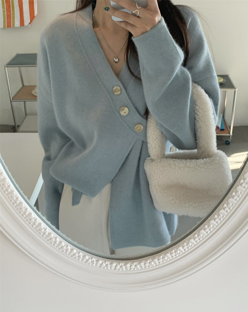 Soft Knit Designer V-Neck Side Button Sweater