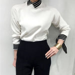 Korean Style Knit Top with Stripe Collar and Cuffs