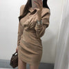 Suede Ruched Mini Shirt Dress