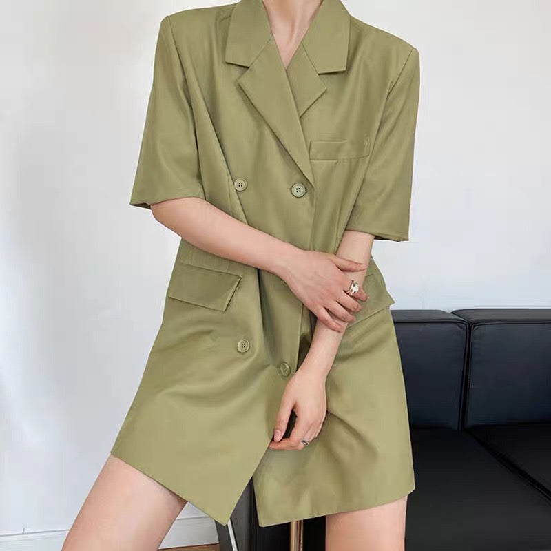 Blazer Style Double-Breasted Short Sleeve Shift Dress