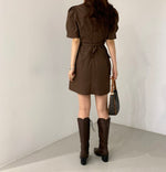 Short Sleeve Wrap Style Asymmetrical Belted Mini Dress