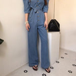 Square Neck Belted Denim Jumpsuit