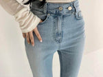 High Rise Denim Flared Leg Pants