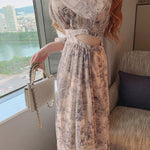 Long Sleeve Chiffon Maxi Dress with Cutout Waist and Side Slit