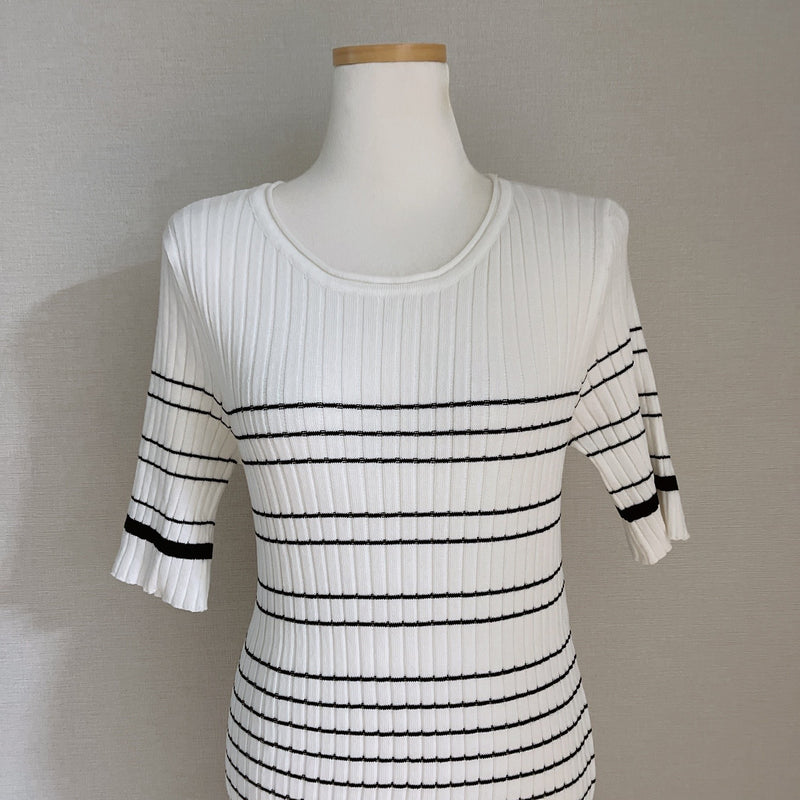 Ribbed Knit Stripe Midi Dress