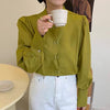 Oriental Style Long Sleeve Mock Neck Blouse with Frog Buttons