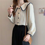 Large Collar Color Contrast Textured Blouse