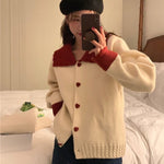 Two Tone Color Contrast Cardigan with Oversized Collar