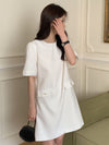 Linen Blend Textured Shift Dress with Pearly Trims