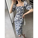 Vacation Vibe Leaf Print Square Neck Dress