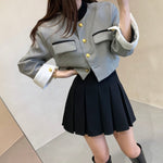 Mock Neck Cropped Jacket with Gold Buttons