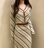 Designer Striped Knitted Dress Set