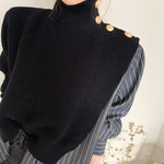 Designer Asymmetrical Turtleneck Knitted Cape Spliced with Shirt