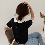 Black and White Knitted Top with Peter Pan Collar