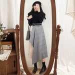 Designer Asymmetrical Half Pleated Half Checkered Midi Skirt with Blouse Set