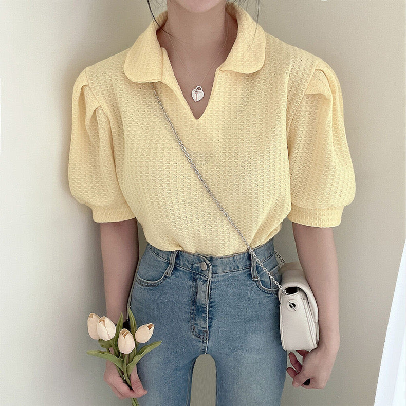 Candy Colored Short Sleeve Peter Pan Collar Shirt