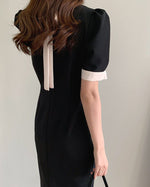 Mock Neck Back Tie Two Tone Shift Dress