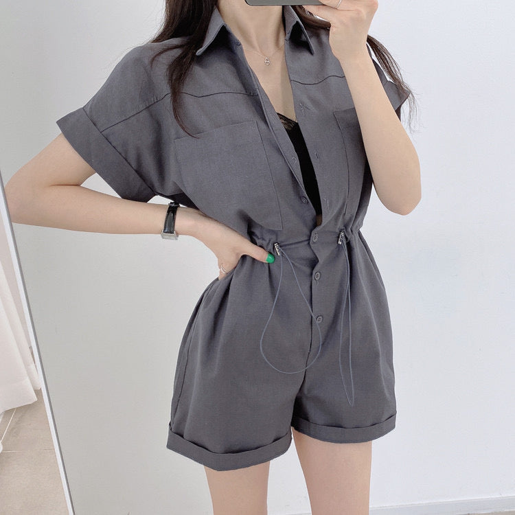 Button-Up DrawString Utility Jumpsuit