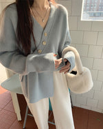 Soft Knit Designer V-Neck Side Button Sweater