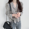 Long Sleeve Blouse with Notched Lapels and Drawstrings