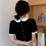 Black and White Knitted Top with Peter Pan Collar