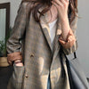 Korean Style Casual A-Line Blazer in Brown Plaids