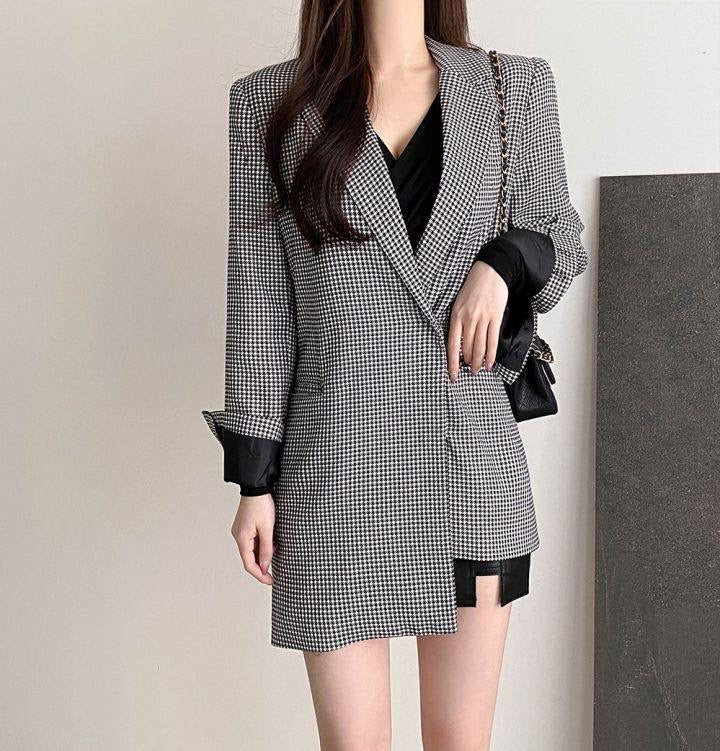 Designer Asymmetrical High-Low Blazer in Plaids with Belt