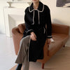 French Style Contrast Trim Double Face Wool Blend Belted Coat