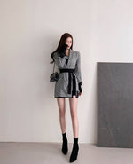 Designer Asymmetrical High-Low Blazer in Plaids with Belt