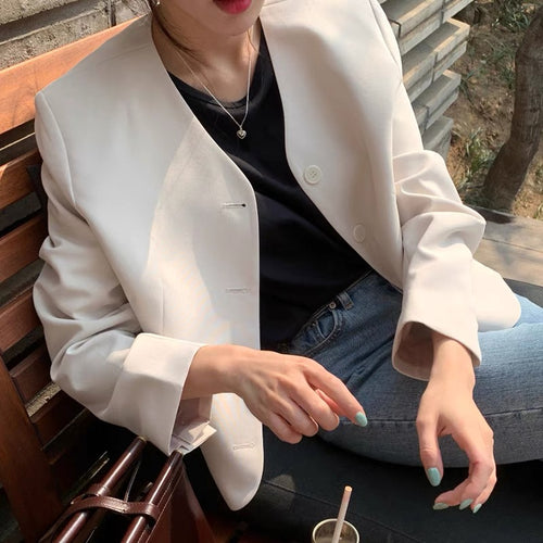 Korean Style Minimalist Collarless Cropped Blazer