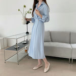 Long Sleeve Chiffon One Button Shirt Dress