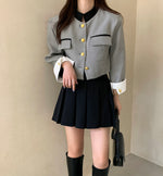 Mock Neck Cropped Jacket with Gold Buttons