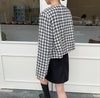 V-Neck Collarless Houndstooth Jacket with Pearly Buttons