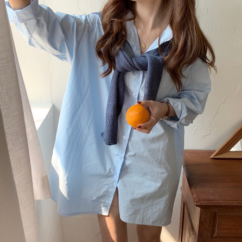 Macaron Color Boyfriend Style Button-Up Shirt with Matching Cape