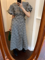 Gingham Midi Dress with Waist Cut Outs