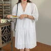 White Cotton Dress with Scalloped Lace Trims