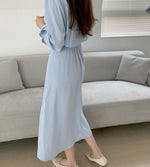 Long Sleeve Chiffon One Button Shirt Dress