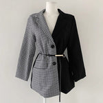 Designer Half Black Half Plaids Blazer