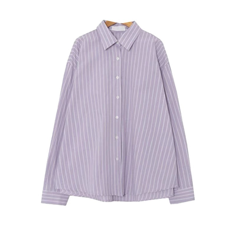 Korean Style Taro Stripe Button-Up Shirt