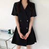 V-Neck Double-Breasted Short Sleeve Dress