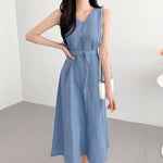 V-Neck Sleeveless Belted Dress